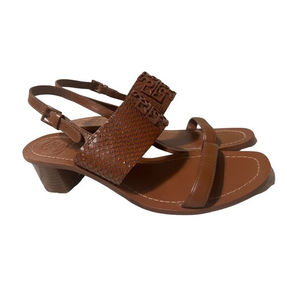 Tory Burch Heeled Open Toe Sandals Women's Size 9.5 M Leather Sole Leather Upper - Picture 1 of 10